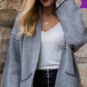 Romantichut Black Chevron Open Trench Coat (L) NWT